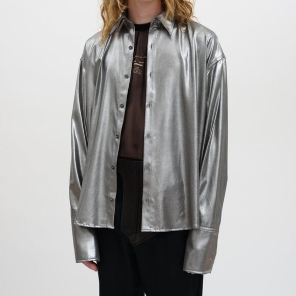CMMN SWDN Cecil Light Lame Metallic Silver Button Up Shirt - Picture 1 of 11